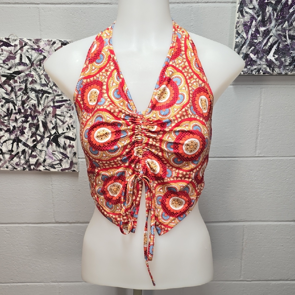 Vibrant Halter Top with Drawstring - Picture 2 of 8